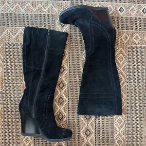 NINE WEST Vintage America Collection Black Suede Wedge Boots Size 10
